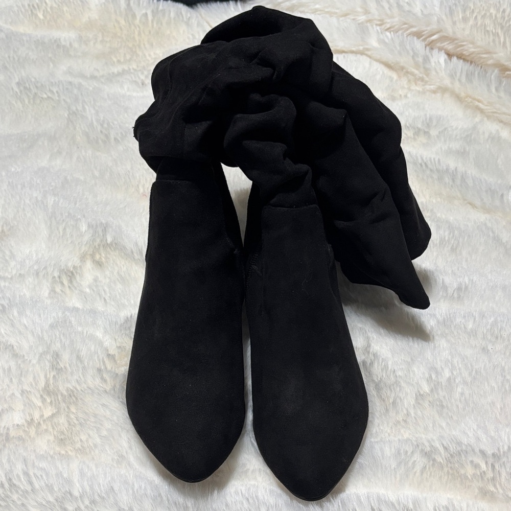 Black suede calf high boot